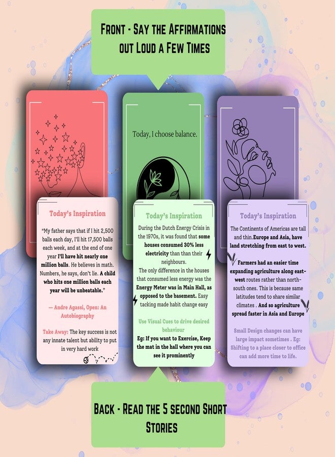 EKDALI Positive Affirmations Cards for Women With Thought Provoking 5 second stories on the Back| Self Care and Meditation| Unique Gift - Image 2
